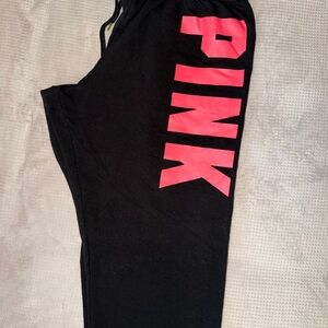PINK Victoria's Secret Black Joggers with Bold Pink Logo